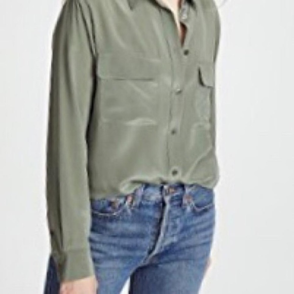 Madewell Tops - Madewell green silk cargo button down